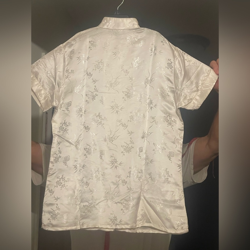 100% silk VTG Chinese 2pc.set S-M NWOT ethnic kimono& pants Satin charmuese - Picture 3 of 16